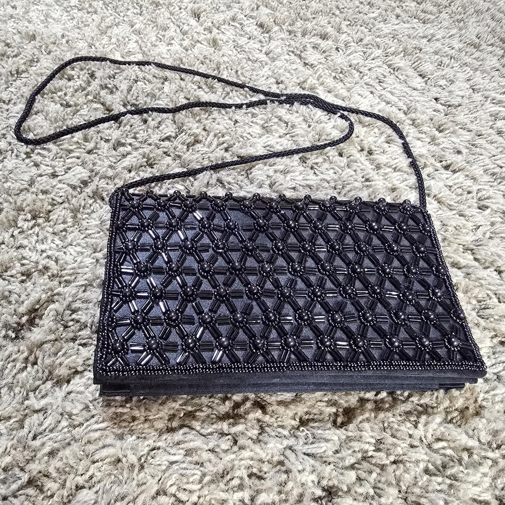 Elegant Black Beaded Women's Bag